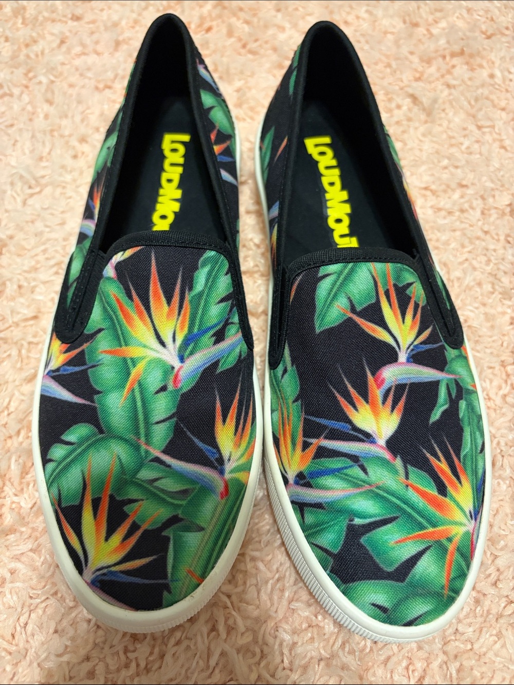 NWOT Loudmouth Golf Vienna slip on Sneaker Bora Bora tropical print Black Sz. 8
